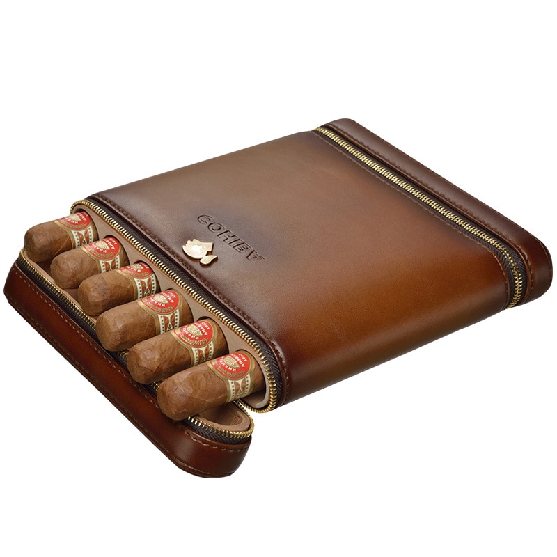Travel Cigar Case Box Holder Mini Humidor Storage Boxs PU Leather